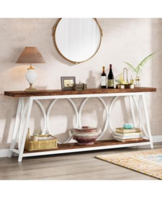 70.9 inch Extra Long Console Table, Industrial Sofa Table Behind Couch with 2 Tier Storage Shelf, Narrow Entryway Hallway Accent Table