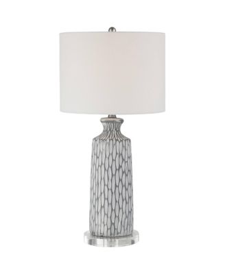 Patrick Modern Coastal Table Lamp with Round Riser 27 1/4" Tall Gray White Wash Ceramic Drum Fabric Shade for Bedroom Living Room Home