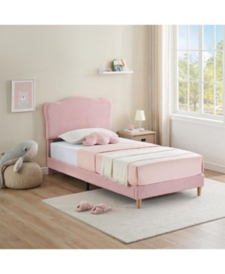Twin Bed Frame, Platform Bed with Boucle Headboard