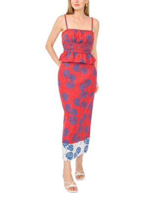 Women's Smocked Bodice Top & Printed Midi Skirt