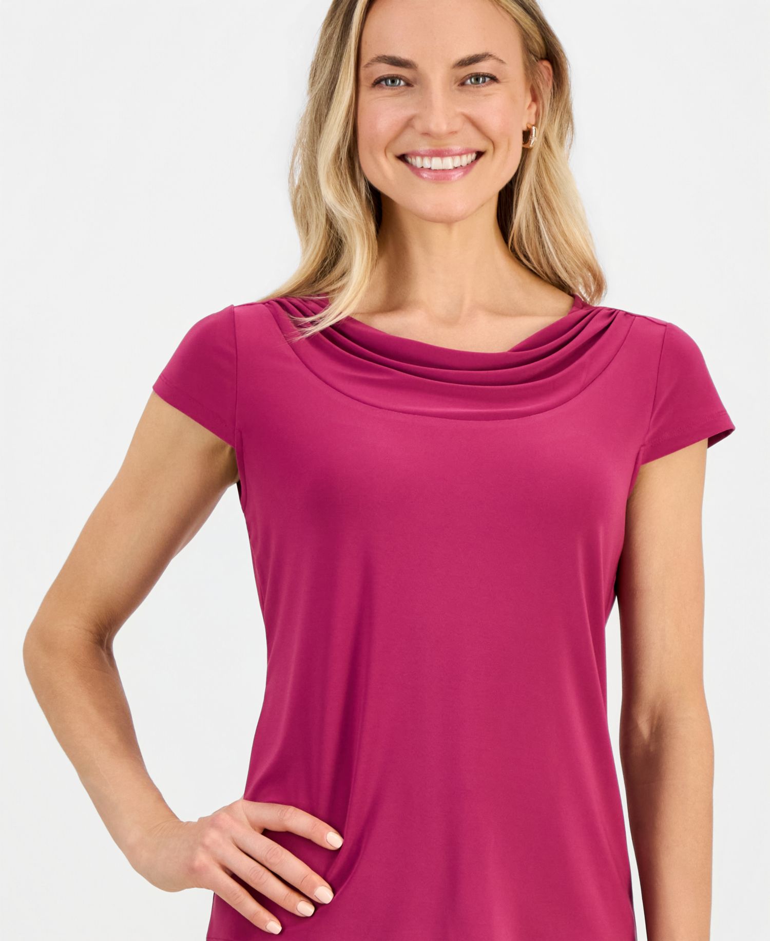 Women's Cowl-Neck Cap-Sleeve Blouse
