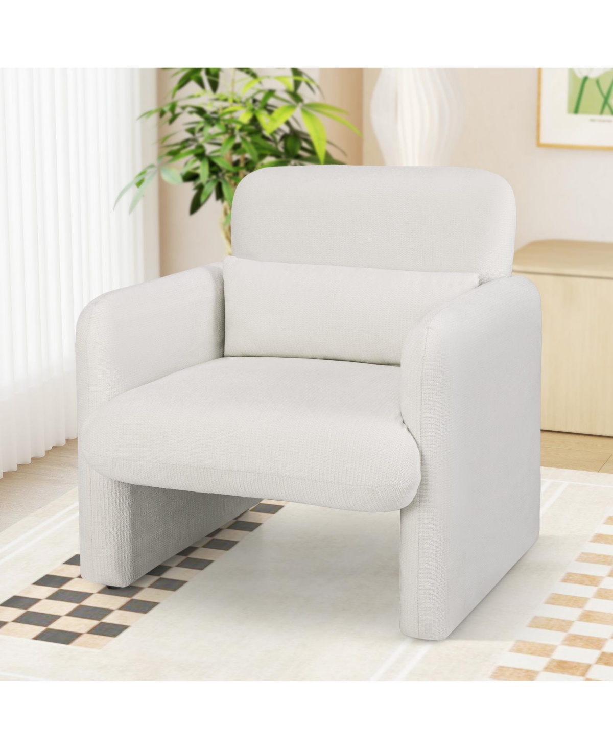 Slickblue Chenille Upholstered Accent Chair with Lumbar Pillow, Modern Armchair for Bedroom