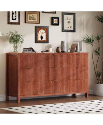 58.5" Wide Fluted 9 Drawer Dresser, Mid-Century Wood Storage Chest for Bedroom