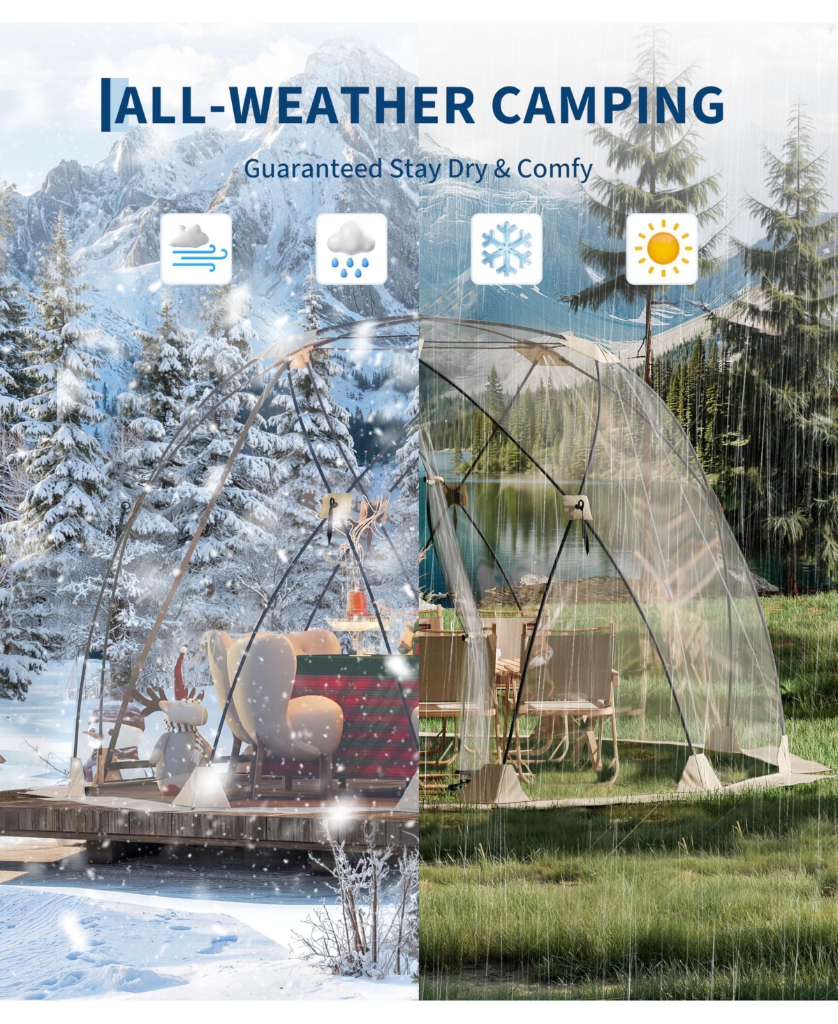 Gaomon 10.5x10.5 Ft Weather-Resistant Pop Up Clear Bubble Tent for Camping Hiking Sports Fishing