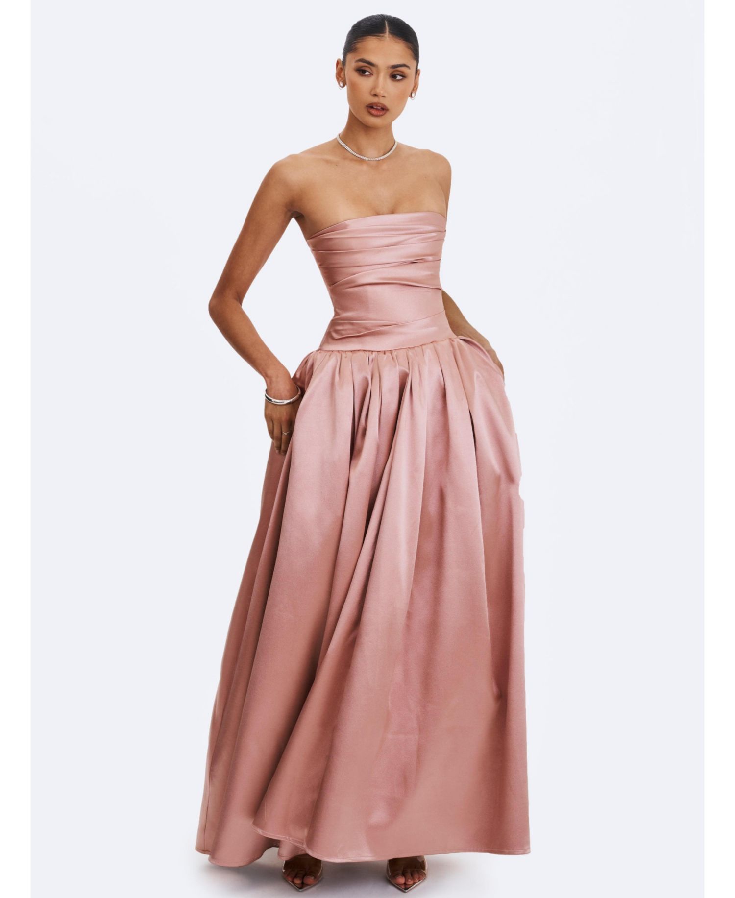 Women's Willette Satin Strapless Gathered Maxi Dress