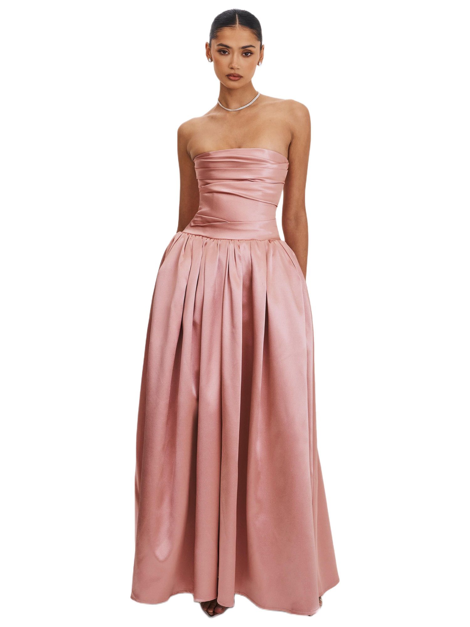 Women's Willette Satin Strapless Gathered Maxi Dress