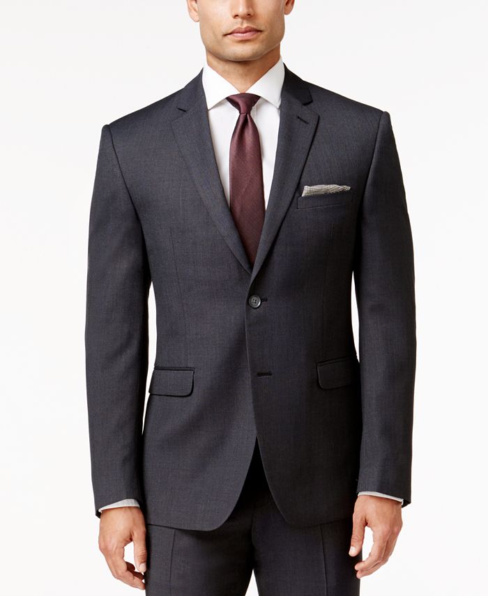 Perry Ellis Portfolio Charcoal Textured Pindot Slim-Fit Suit - Macy's