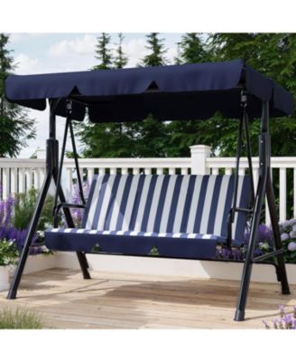 Outdoor Porch Swing with Adjustable Canopy, 3-Seat Patio Swing Chair with Stand Heavy Duty Outdoor Swing Metal Frame Patio Swing