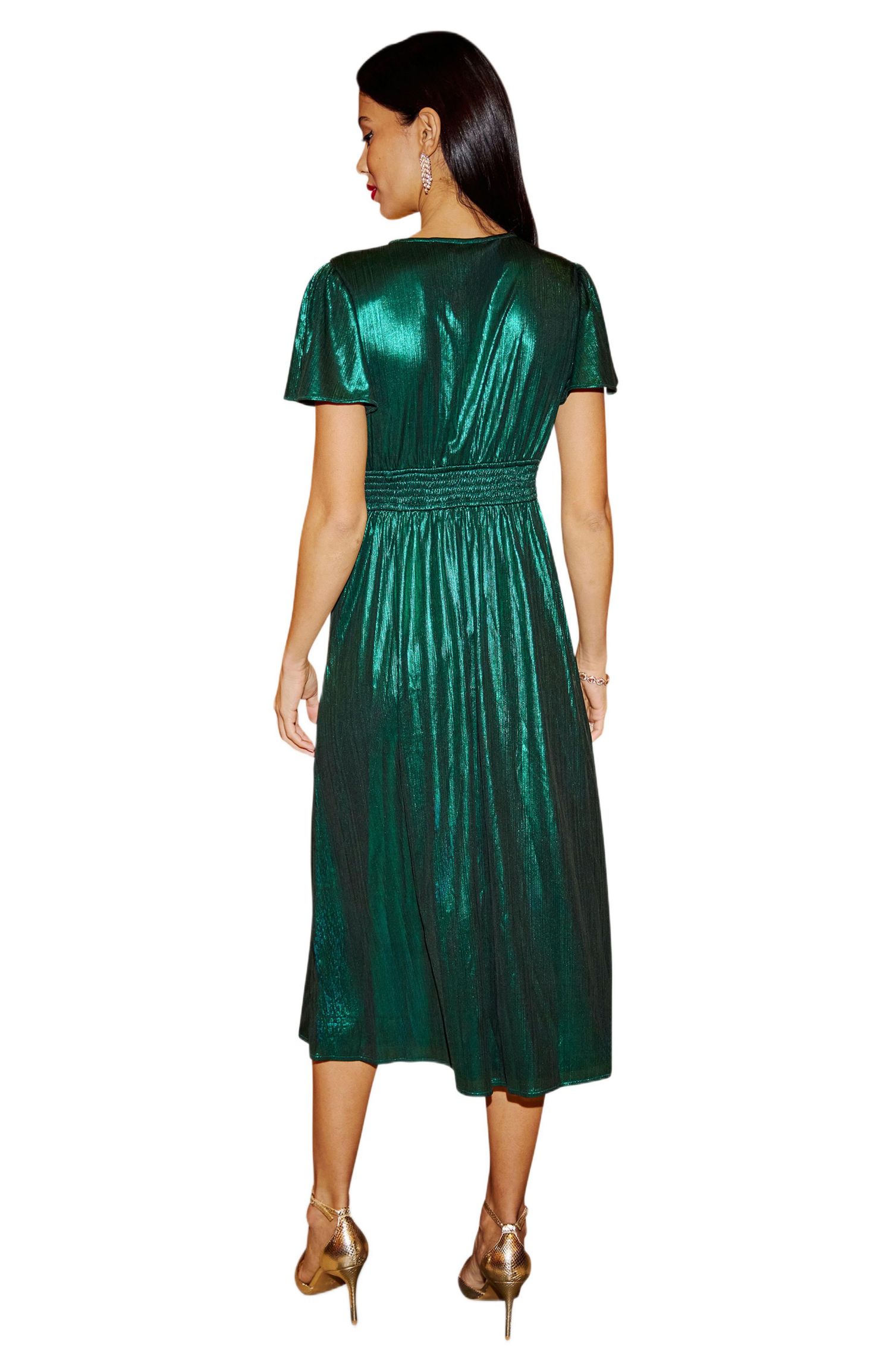 Women's Metallic Ruched Midi Dress