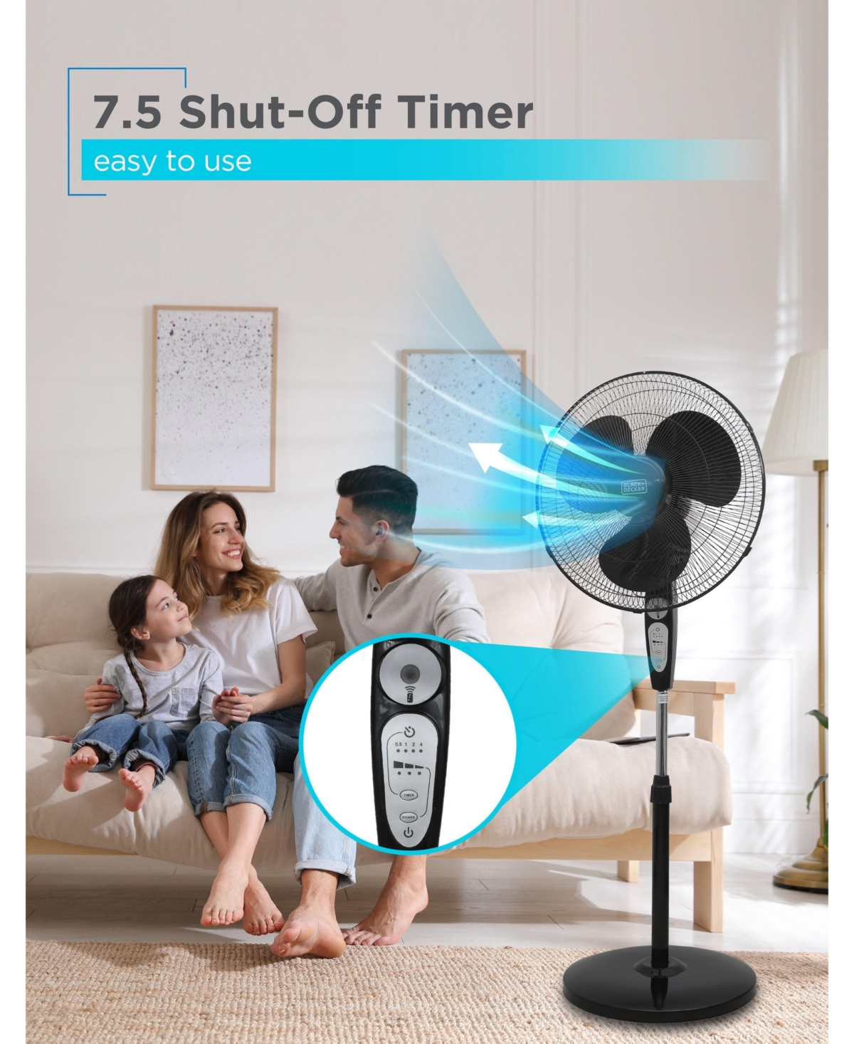 Black+Decker 18 inch Standing Oscillating Pedestal Fan with Remote, 90-Degree Oscillation, 3 Speed Settings