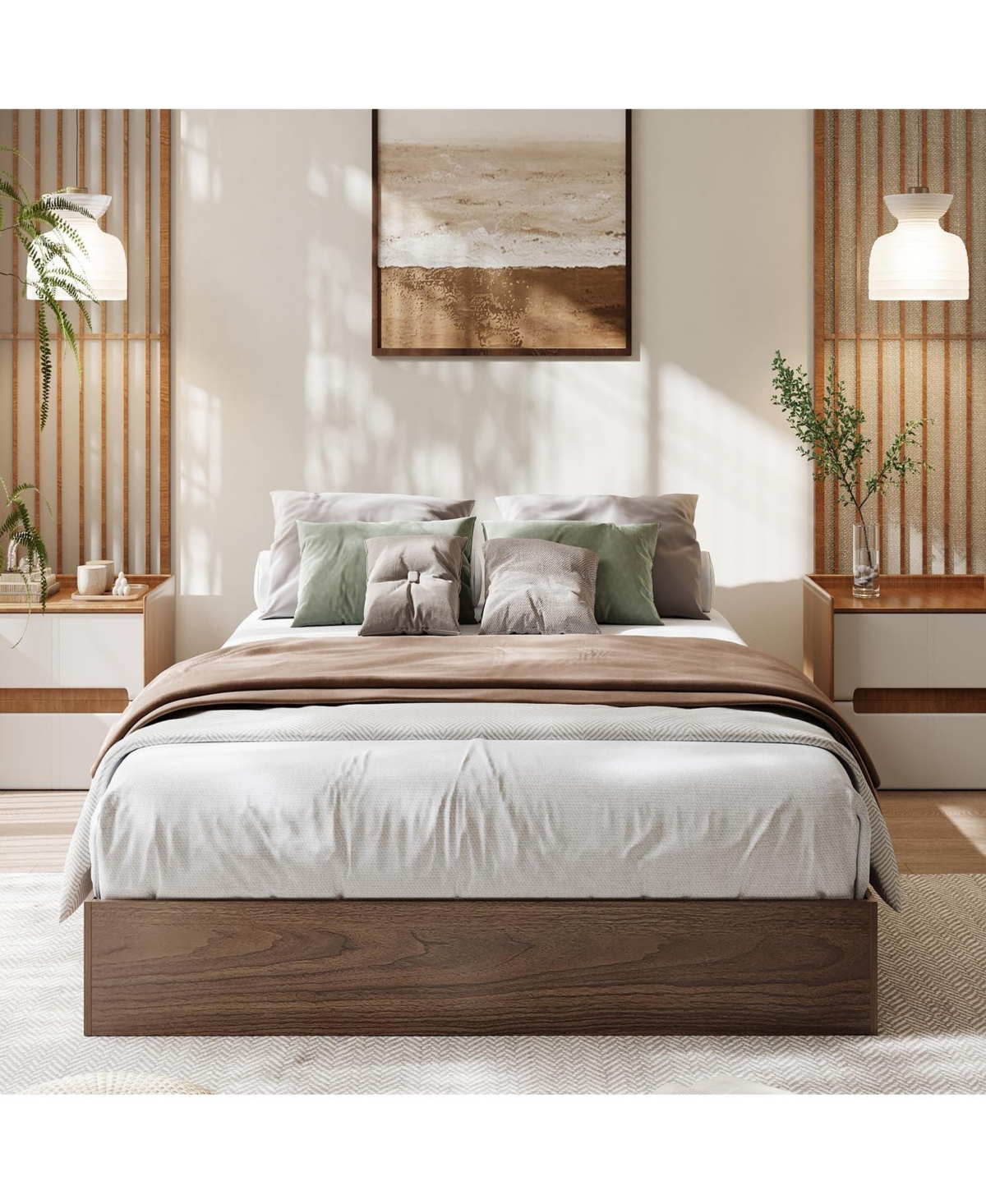 homfan Wood Platform Bed Frame,Bed Frame Without Headboard, Slat Support,No Box Spring Needed