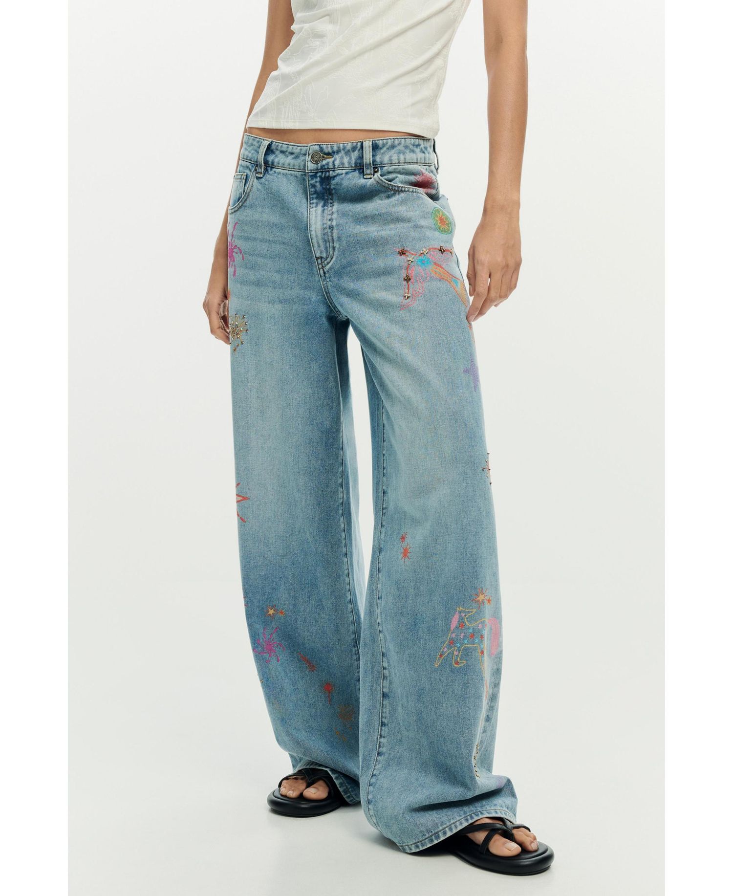 Women's Printed Denim Trousers