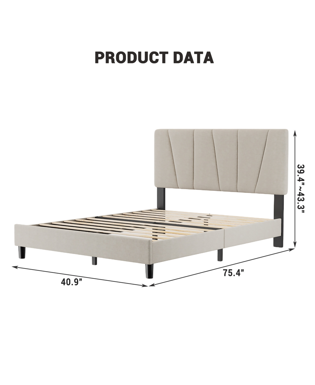 homfan Upholstered Platform Bed Frame with 3-Height Adjustable Headboard, Slat Support, No Box Spring Needed