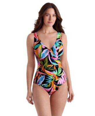 Women's Tropicana Side Shirred Surplice Long Torso One-Piece Swimsuit