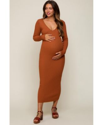 Women's Mauve V-Neck Long Sleeve Fitted Maxi Dress