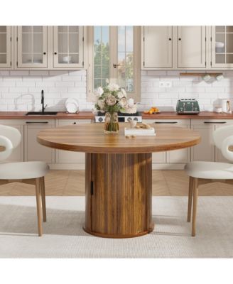 47 In Round Dining Table with Storage Shelf and Drawer, Farmhouse Kitchen Table for 4-6, Easy Assembly, Table Only