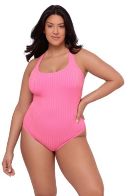 Women's Smoothing and Sculpting Ribbed Scoop-Neck Crossback One-Piece Swimsuit