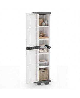 Slim Storage Cabinet with Single Door, Plastic Kitchen Pantry with 4 Shelves