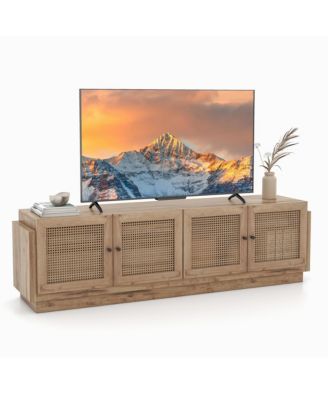 4-Door PE Rattan Media Console Table Farmhouse TV Stand for TVs