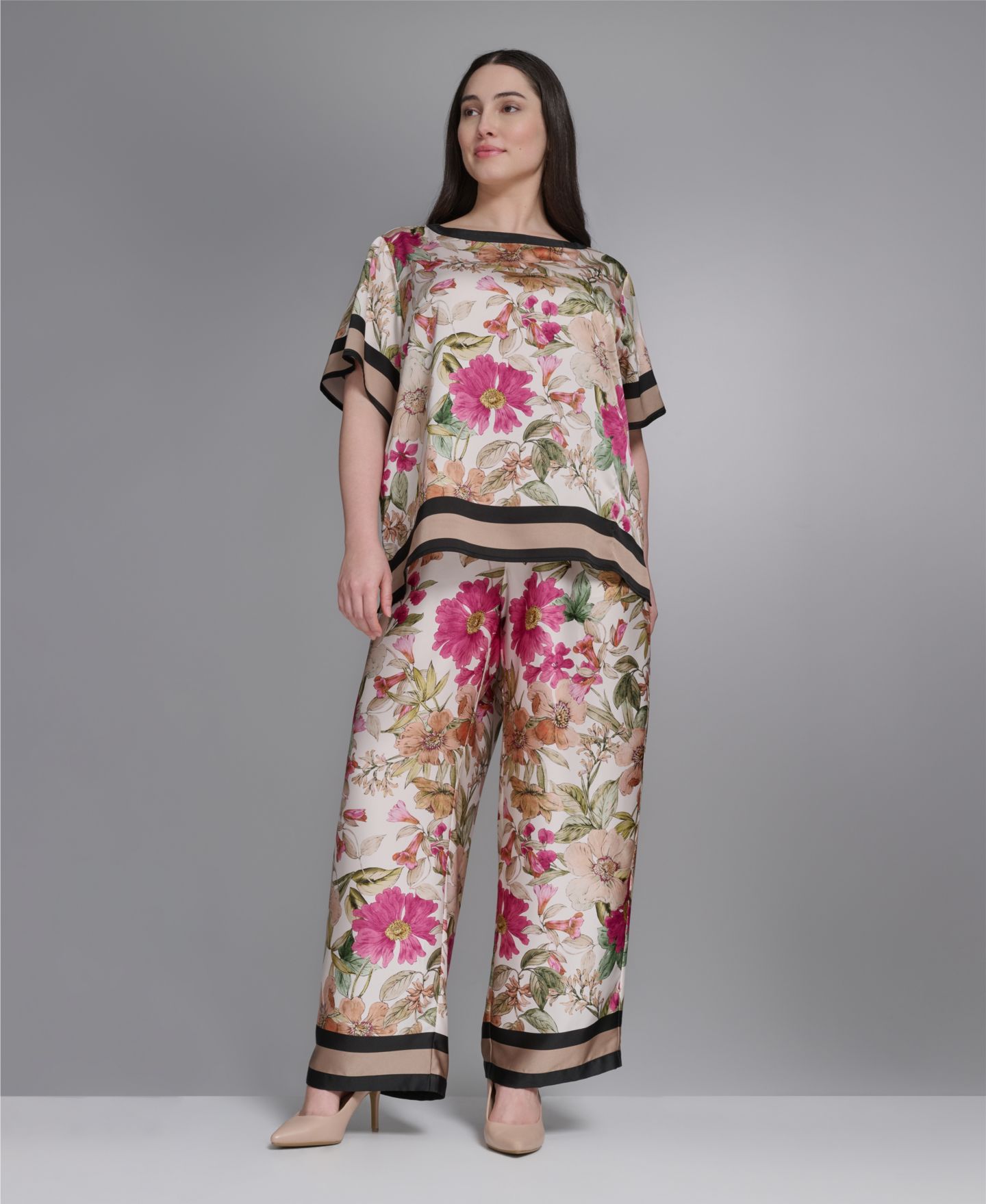 Женские брюки KARL LAGERFELD PARIS Plus Size High-Rise Floral Printed, цвет: Бисквитный / Пудровый комбинированный — фото 10