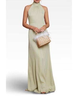 neck scarf bridesmaid dress Zapakasa Women Simple Dusty Blue Neck Scarf Chiffon Long Bridesmaid Dress  Strapless A-Line Wedding Guest Dress main image 0