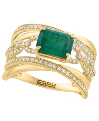 Emerald (1-3/8 ct. t.w.) & Diamond (1/4 ct. t.w.) Ring in 14k Yellow Gold