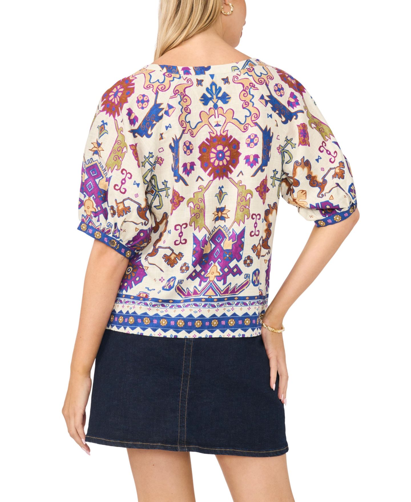Женская блузка Vince Camuto Split Neck Puff-Sleeve Printed, цвет: Слоновая кость — фото 4