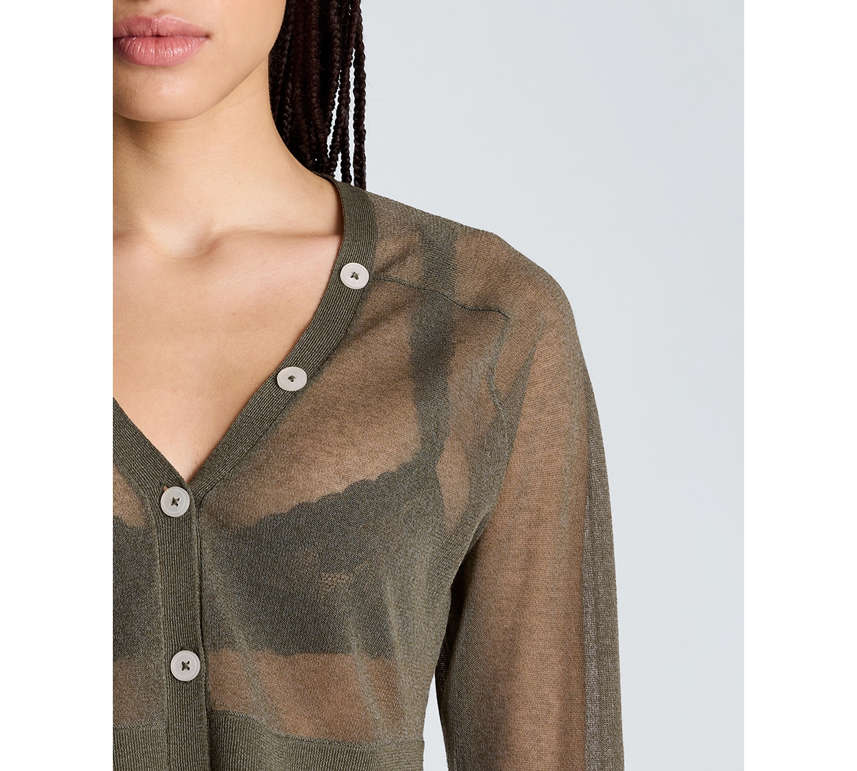 Kenneth Cole Women's Sheer Saddle Shoulder Crop Cardigan
