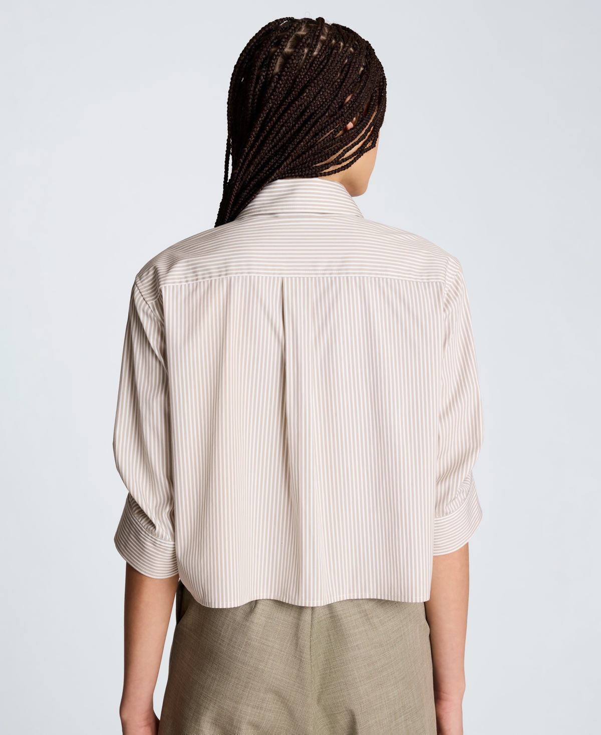 Kenneth Cole Women's Pleated Collared Neck Crop Shirt