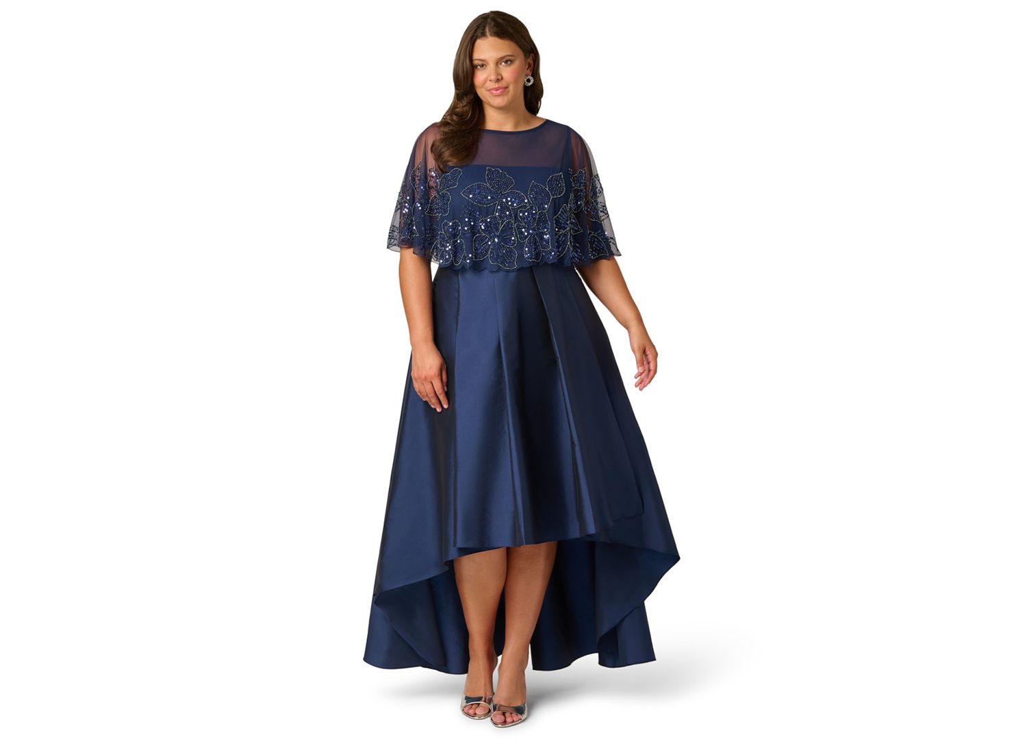 Plus Size Cape Detail Asymmetrical Ball Gown
