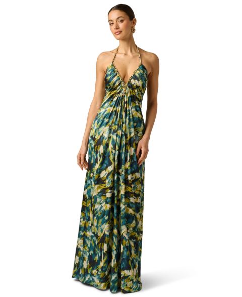 Женское платье Adrianna Printed Halter Neck Maxi, цвет: Зелёный разноцветный