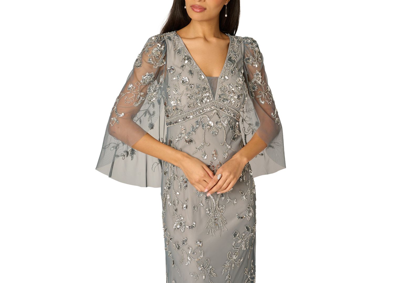 Women's Beaded Cape-Sleeve Gown