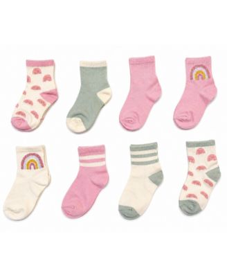 Girls'  Toddler 4-8.5 Mid Crew Socks, 8-Pack