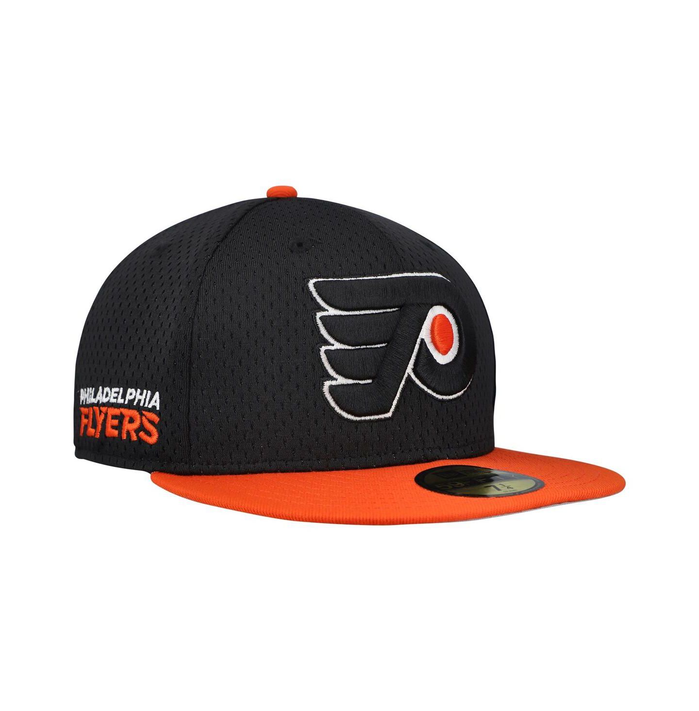 Мужская кепка New Era Black/Orange Philadelphia Flyers Mesh Crown Two-Tone 59FIFTY Fitted Hat — фото 1