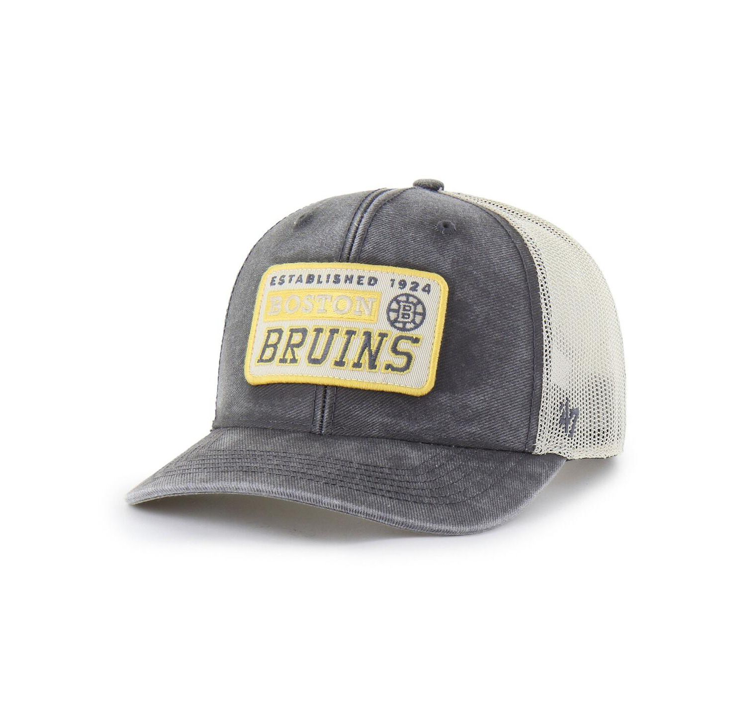 Men's Charcoal Boston Bruins Canteen Pigment Dyed Patch Trucker Adjustable Hat