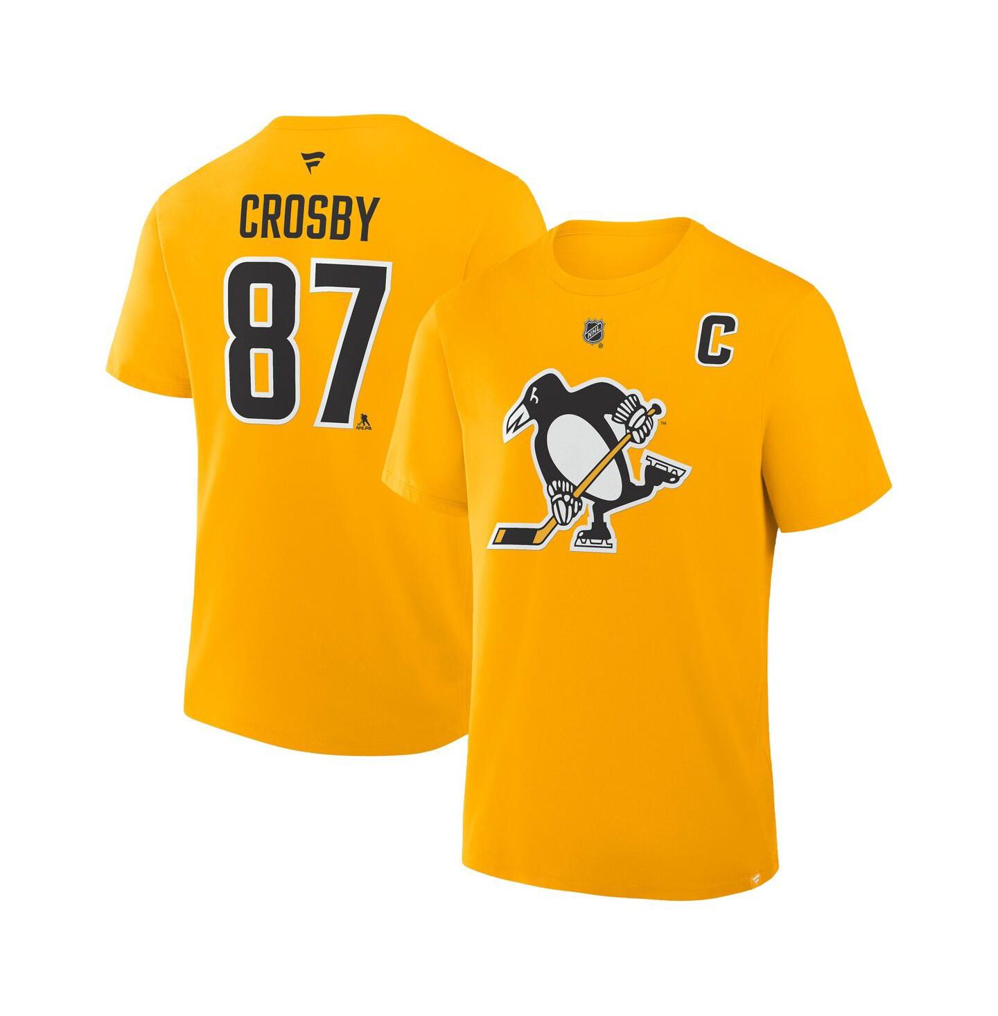 Мужская футболка Fanatics Sidney Crosby Gold Pittsburgh Penguins Authentic Stack Name & Number — фото 1