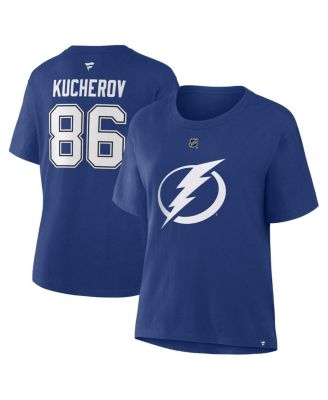 Women's Nikita Kucherov Blue Tampa Bay Lightning Authentic Stack Name & Number T-Shirt