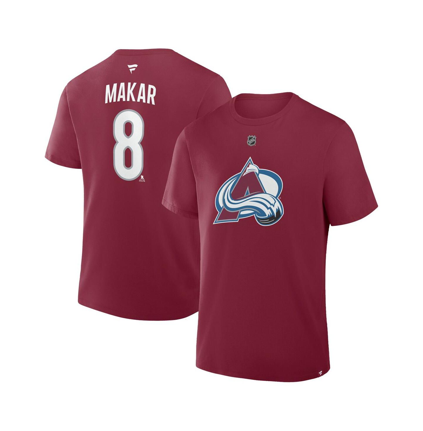 Мужская футболка Fanatics Cale Makar Burgundy Colorado Avalanche Authentic Stack Name & Number — фото 1