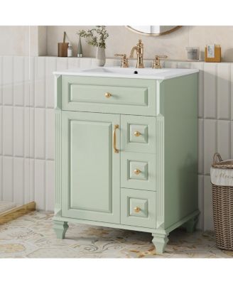   Freestanding Vanity With Ceramic Sink, Solid Wood and MDF Cabinet, Flip-Out Drawer 3 Drawers