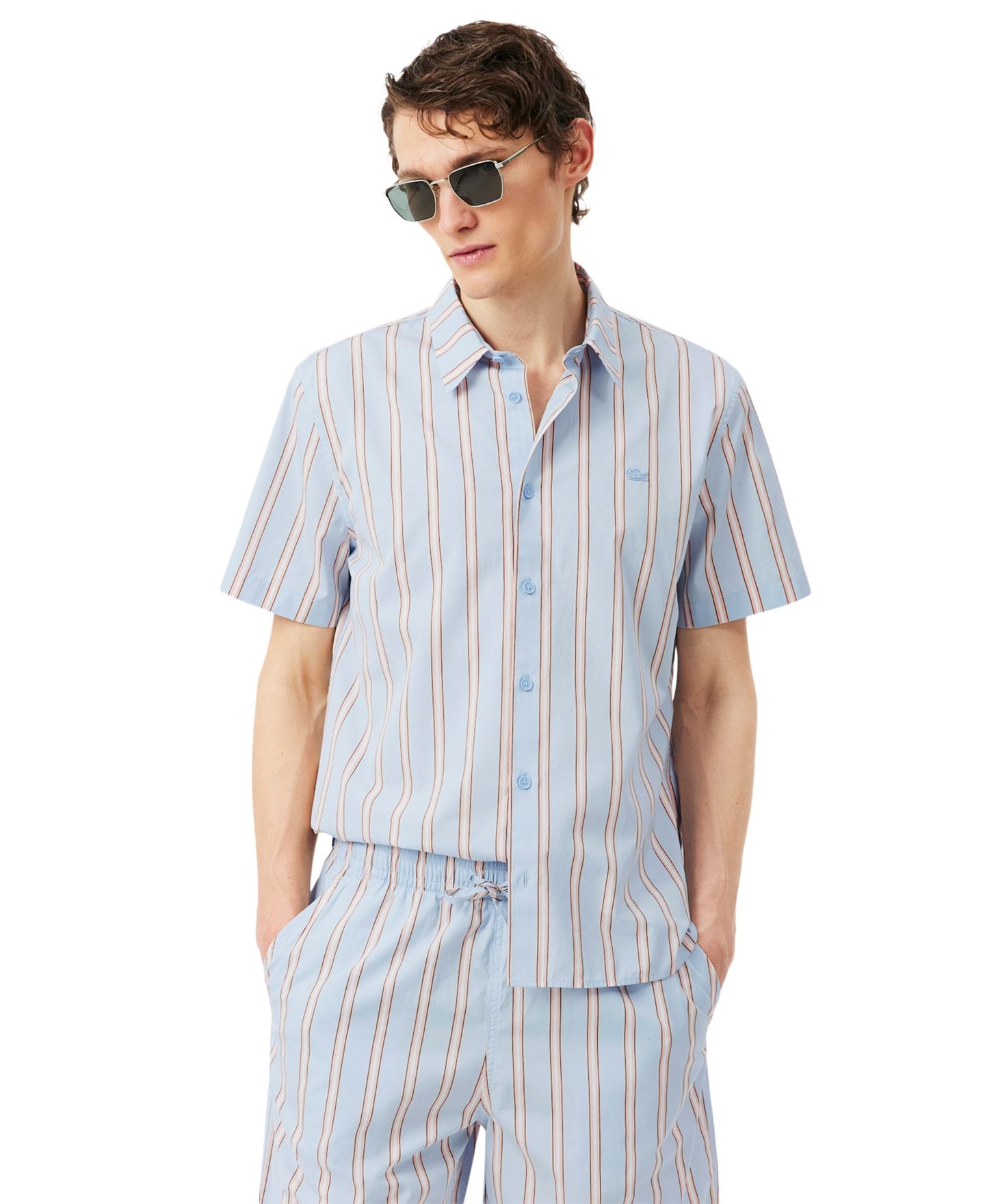 Мужская рубашка Lacoste Short-Sleeve Striped, цвет: Шамбре — фото 1