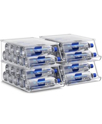 4 Pack Water Bottle Organizer for Fridge with Lid - Stackable Drink Organizer for Refrigerator, Pantry, or Countertop