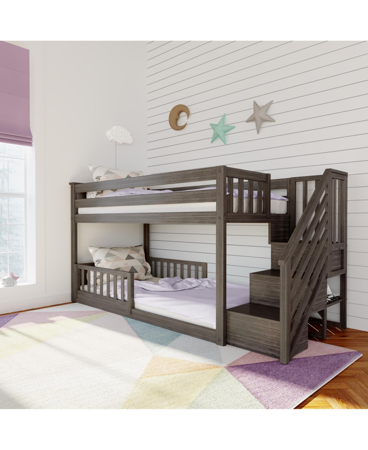 Max Lily Low Twin over Bunk with Stairs Single Guard Rail
