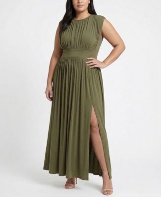 Plus Size Ruched Crewneck Maxi Dress
