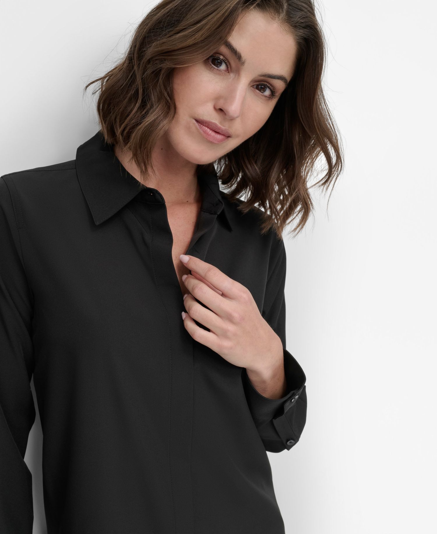 Petite Long-Sleeve Button-Front Shirt