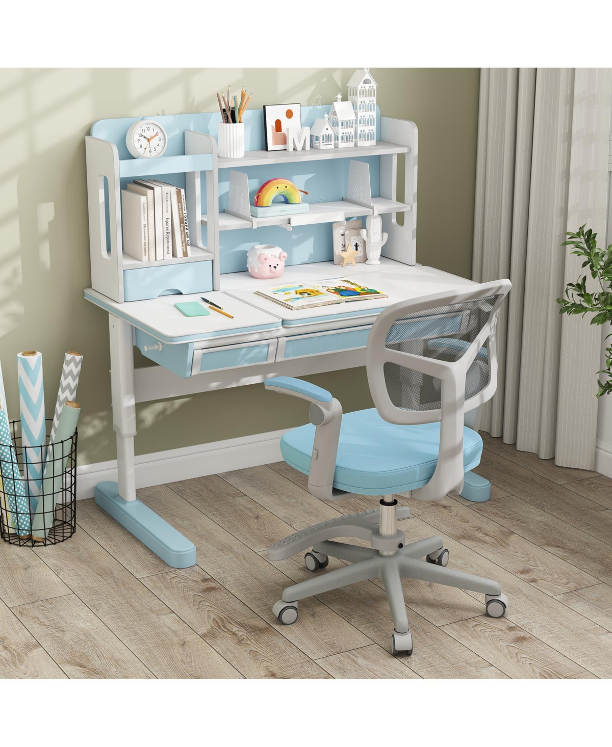 Slickblue Children Desk Chair with Adjustable Height, Armrest and Footrest for Study Room Use