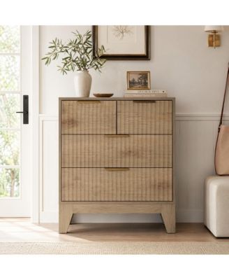 4-Drawer Wave-Textured Dresser, Tall MDF Storage Chest with Ribbed Finish, Narrow Organizer for Bedroom, Closet and Small Spaces