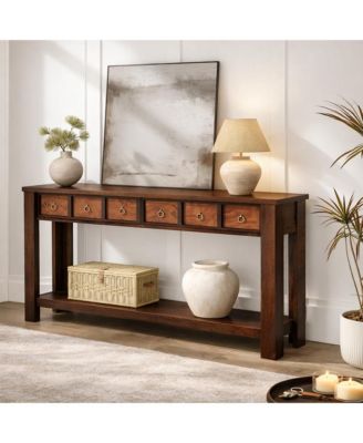 Console Table with 2 Drawers and Open Shelf, Farmhouse Entryway Sofa Table for Hallway, Living Room, or Behind Couch