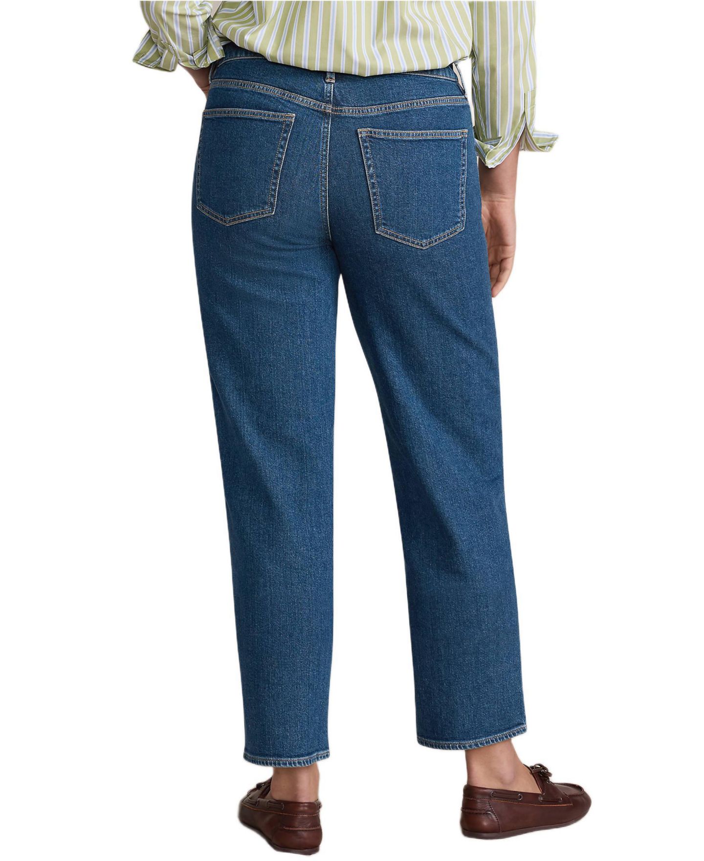 Женские джинсы Lands' End Petite Soft Denim Mid Rise Relaxed Straight Crop Jeans, цвет: Варёный — фото 2