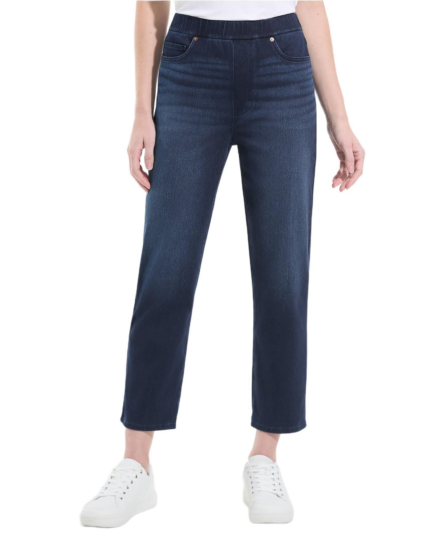 Women's Petite Starfish High Rise Knit Denim Straight Crop Jeans