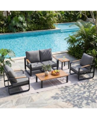 5-Piece Outdoor Patio Furniture Set with 2 Chairs, 1 Loveseat, 1 Coffee Table and 1 Side Table,Modern Outdoor Conversation Set for Poolside